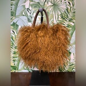 Genuine Fur - Small Tibetan/Mongolian Lamb Fur Handbag - cognac colour